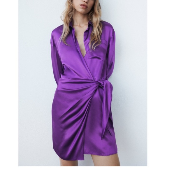 Zara purple satin tie side mini dress - Picture 2 of 13